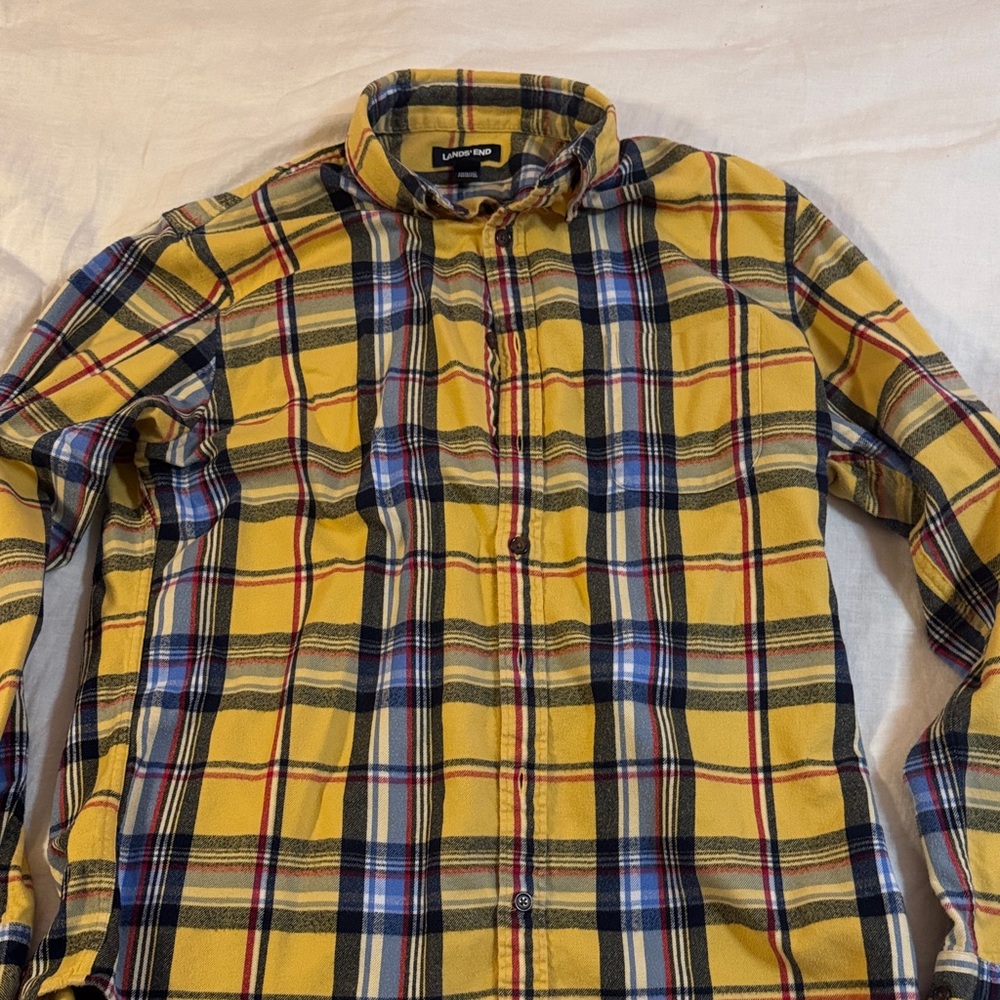 Vibrant plaid ultra cozy flannel Lands End button down